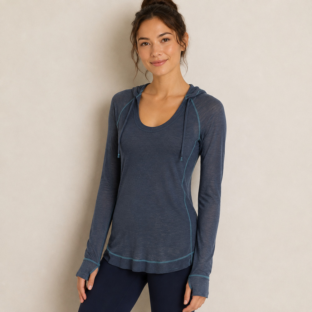Anthropologie C. Keer Silene Hoodie S Blue Teal Contrast Stitch Y2K Top